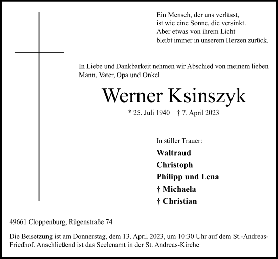 Anzeige von Werner Ksinszyk von OM-Medien