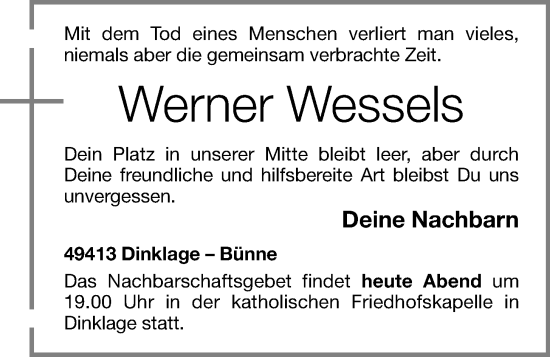 Anzeige von Werner Wessels von OM-Medien