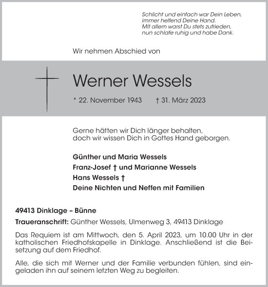 Anzeige von Werner Wessels von OM-Medien
