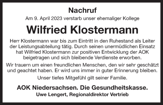 Anzeige von Wilfried Klostermann von OM-Medien