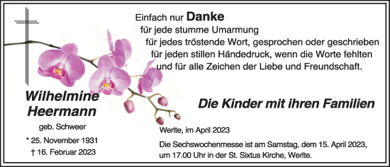 Anzeige von Wilhelmine Heermann von OM-Medien