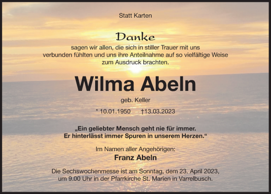 Anzeige von Wilma Abeln von OM-Medien