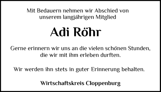 Anzeige von Adi Röhr von OM-Medien