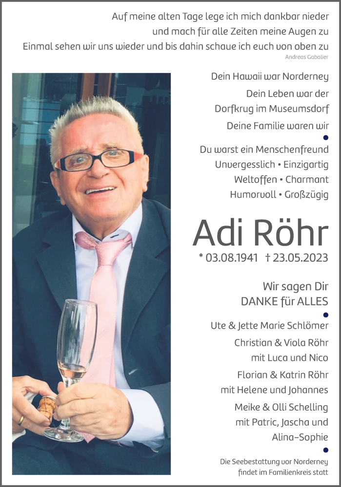  Traueranzeige für Adi Röhr vom 25.05.2023 aus OM-Medien