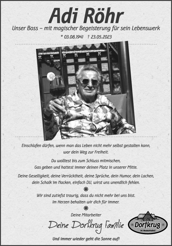 Anzeige von Adi Röhr von OM-Medien