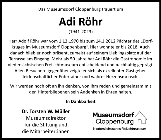 Anzeige von Adi Röhr von OM-Medien