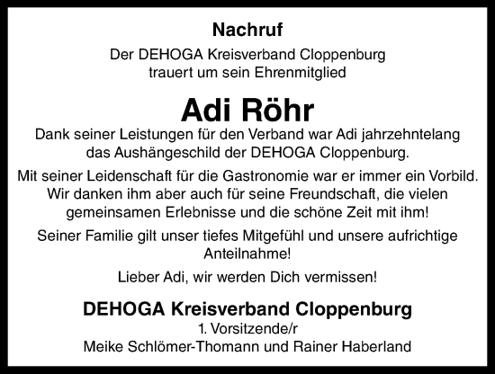 Anzeige von Adi Röhr von OM-Medien