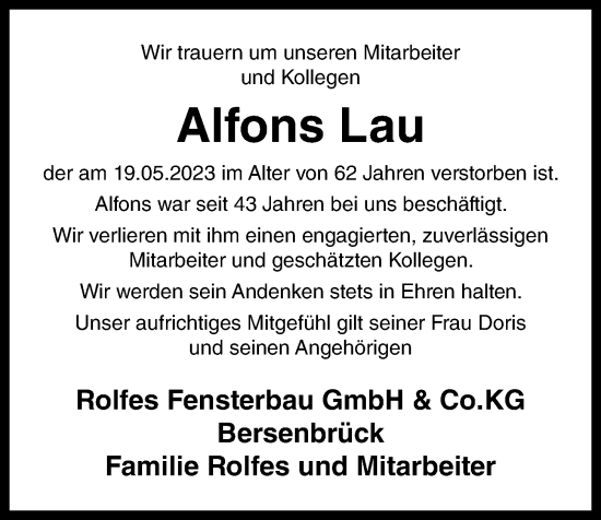 Anzeige von Alfons Lau von OM-Medien