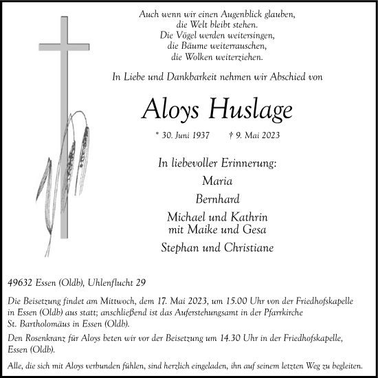 Anzeige von Aloys Huslage von OM-Medien