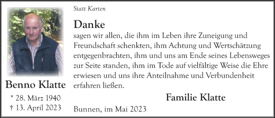 Anzeige von Benno Klatte von OM-Medien