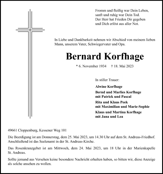 Anzeige von Bernard Korfhage von OM-Medien