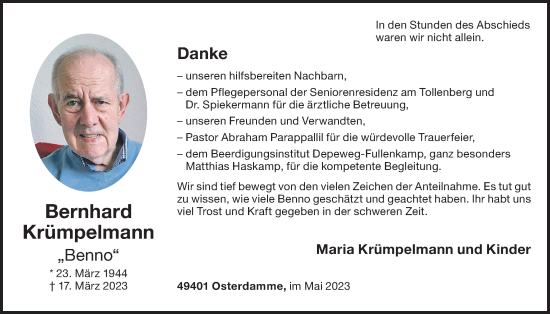 Anzeige von Bernhard Krümpelmann von OM-Medien
