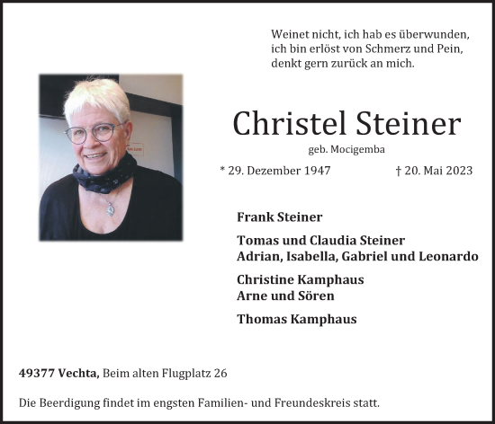 Anzeige von Christel Steiner von OM-Medien