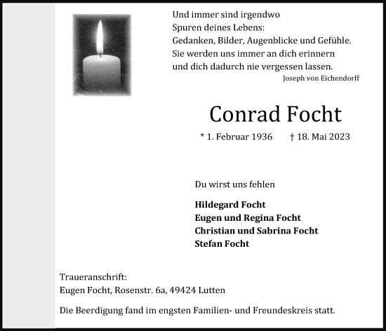 Anzeige von Conrad Focht von OM-Medien