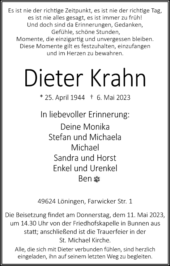 Anzeige von Dieter Krahn von OM-Medien