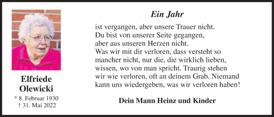 Anzeige von Elfriede Olewicki von OM-Medien