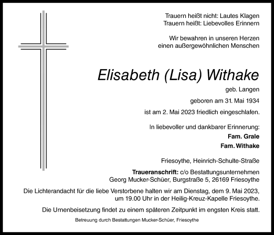 Anzeige von Elisabeth Withake von OM-Medien