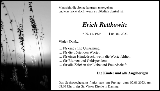 Anzeige von Erich Rettkowitz von OM-Medien