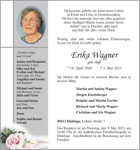 Anzeige von Erika Wagner von OM-Medien