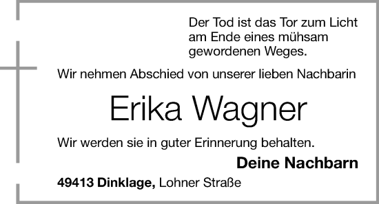 Anzeige von Erika Wagner von OM-Medien