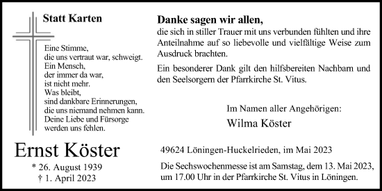 Anzeige von Ernst Köster von OM-Medien