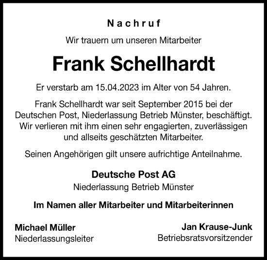 Anzeige von Frank Schellhardt von OM-Medien