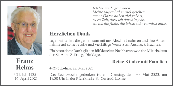 Anzeige von Franz Helms von OM-Medien