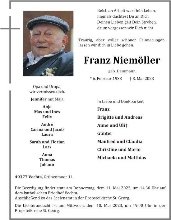 Anzeige von Franz Niemöller von OM-Medien