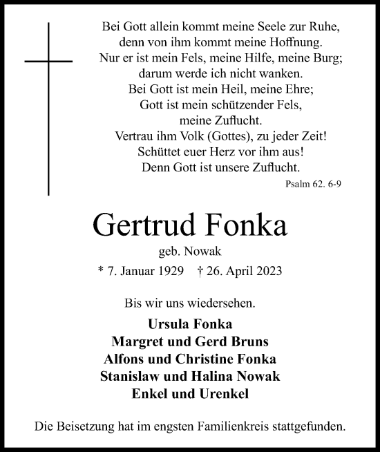 Anzeige von Gertrud Fonka von OM-Medien