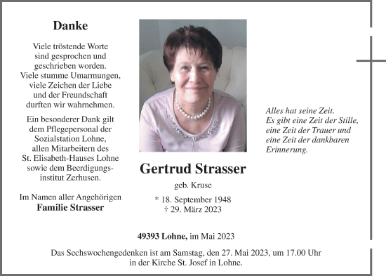 Anzeige von Gertrud Strasser von OM-Medien