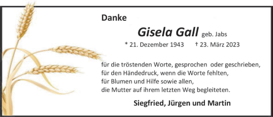 Anzeige von Gisela Gall von OM-Medien