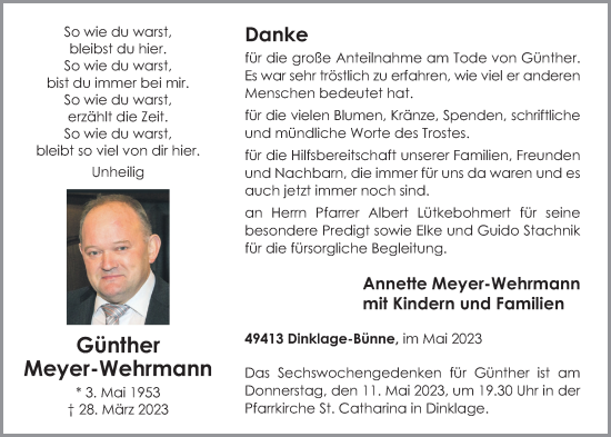 Anzeige von Günther Meyer-Wehrmann von OM-Medien