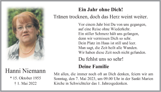 Anzeige von Hanni Niemann von OM-Medien