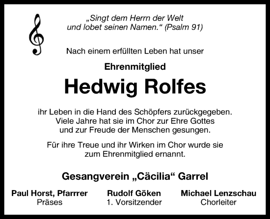 Anzeige von Hedwig Rolfes von OM-Medien