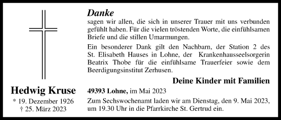 Anzeige von Hedwig Kruse  von OM-Medien