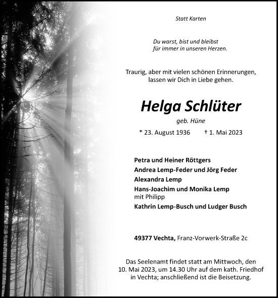 Anzeige von Helga Schlüter von OM-Medien