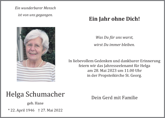 Anzeige von Helga Schumacher von OM-Medien