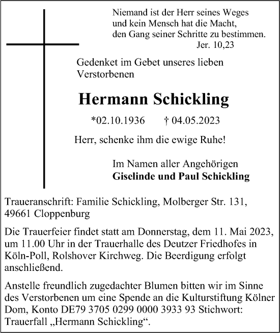 Anzeige von Hermann Schickling von OM-Medien