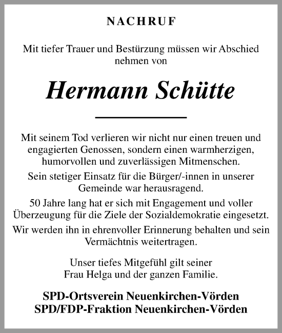 Anzeige von Hermann Schütte von OM-Medien