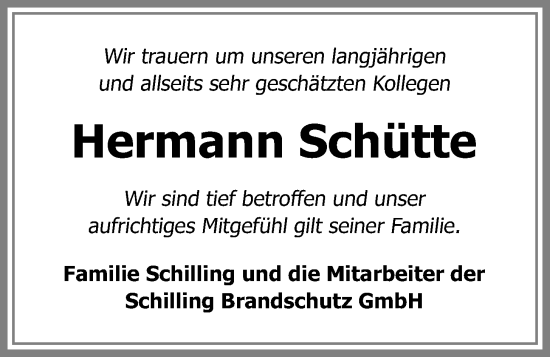 Anzeige von Hermann Schütte von OM-Medien