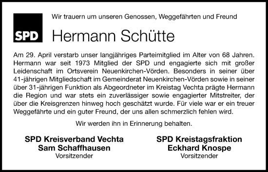 Anzeige von Hermann Schütte von OM-Medien