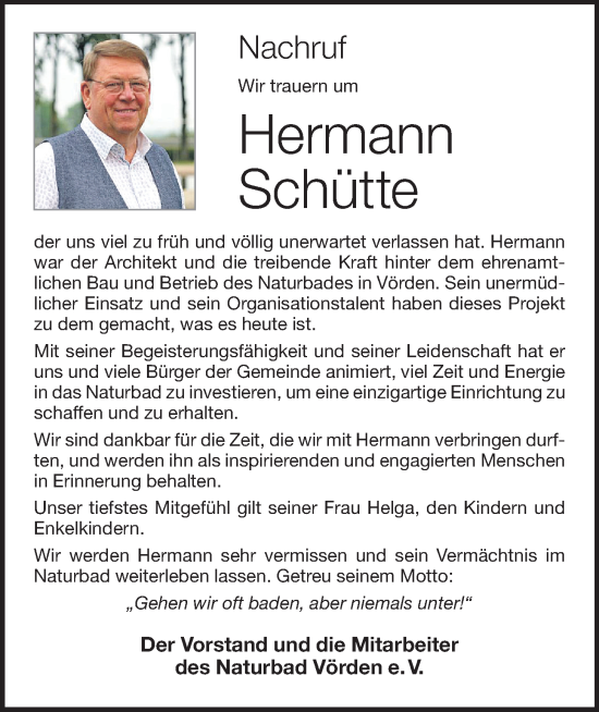 Anzeige von Hermann Schütte von OM-Medien