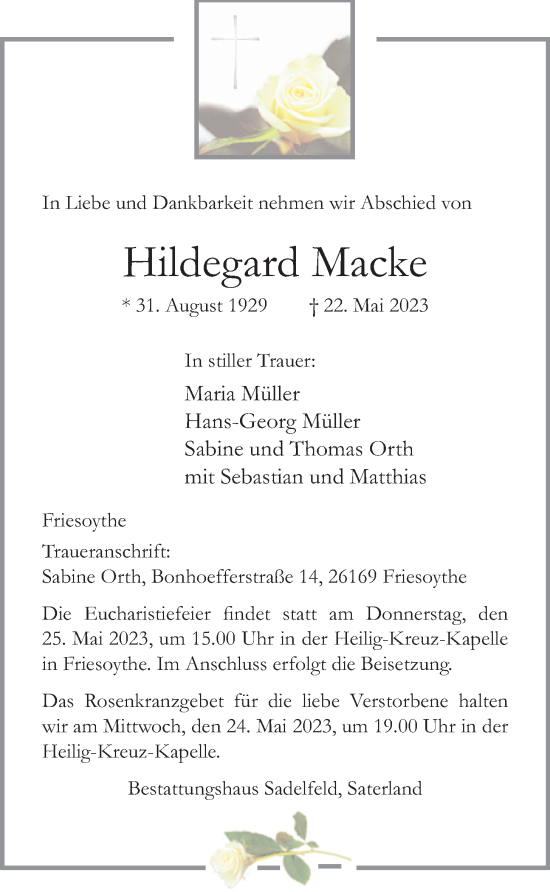 Anzeige von Hildegard Macke von OM-Medien