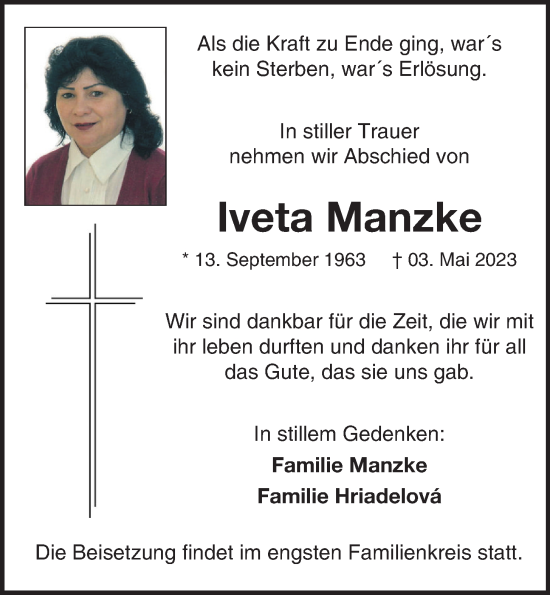 Anzeige von Iveta Manzke von OM-Medien