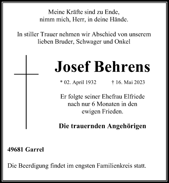 Anzeige von Josef Behrens von OM-Medien