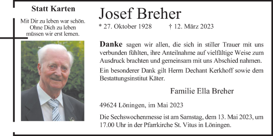Anzeige von Josef Breher von OM-Medien