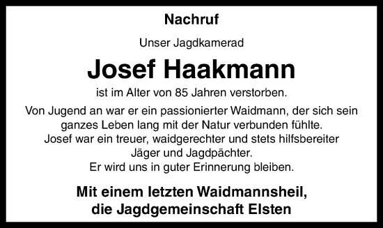 Anzeige von Josef Haakmann von OM-Medien