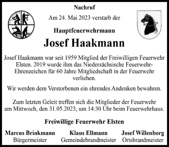 Anzeige von Josef Haakmann von OM-Medien