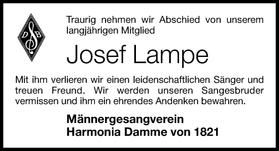 Anzeige von Josef Lampe von OM-Medien