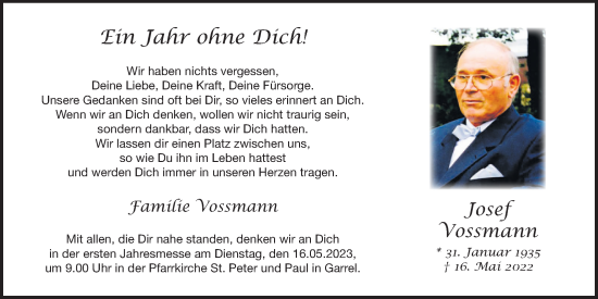 Anzeige von Josef Vossmann von OM-Medien